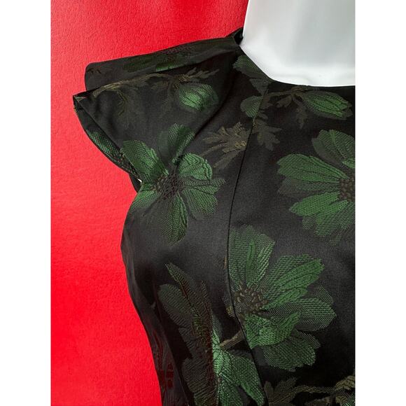 Alexander McQueen Brocade Black Green Cocktail Fit Flare Mini Dress Sz 38 US XS - Picture 2 of 16
